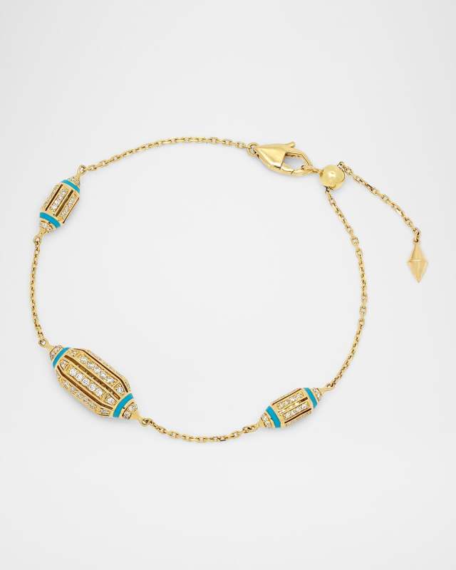 Merriyah 18K Yellow Gold Bracelet with Turquoise Ceramic and Diamonds
